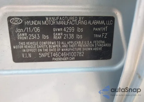 2006 Hyundai Sonata Gl from USA, damaged, VIN 5NPET46C46H100782
